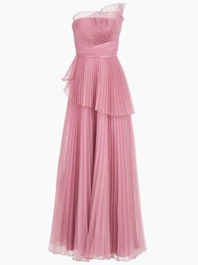 THEIA Delphine Pleated One-Shoulder Organza Gown in color Dusk Rose Pink